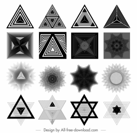 decorative elements black white modern illusive geometric shapes