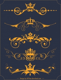 decorative elements royal crown yellow symmetric decor