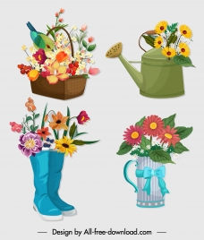 decorative flower icons colorful symbols design