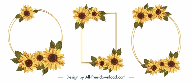 decorative frames templates elegant sunflowers petals sketch