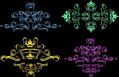 decorative icons collection colorful classical curves design