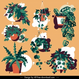 decorative plant pot icons colored classic design