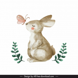 decorative rabbit icon elegant cute classic handdrawn sketch