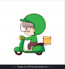 delivery man chibi character icon scooter riding sketch funny handdrawn cartoon character
