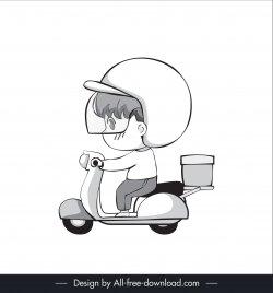delivery man chibi character lineart icon flat black white handdrawn cartoon outline