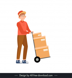 delivery man icon man pushing trolley sketch cartoon design