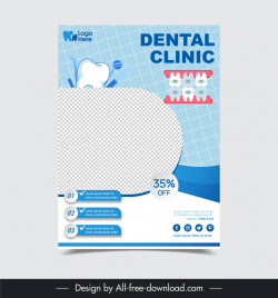 dental clinic poster template flat tooth checkered decor