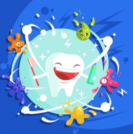 dentistry banner stylized teeth decay icons funny design