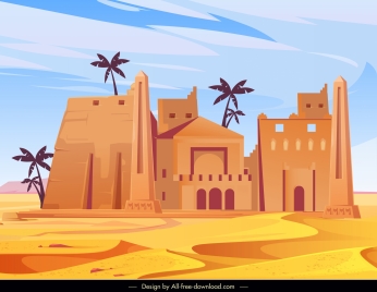 desert architecture painting colored retro sketch