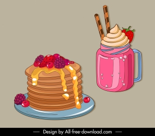 dessert icons 3d classic cake drink sketch