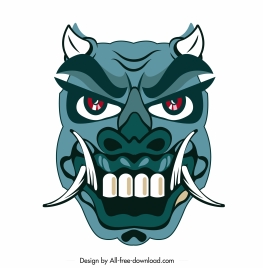 devil mask icon horrible horned fang face sketch