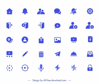 digital application icons collection blue flat symbols sketch