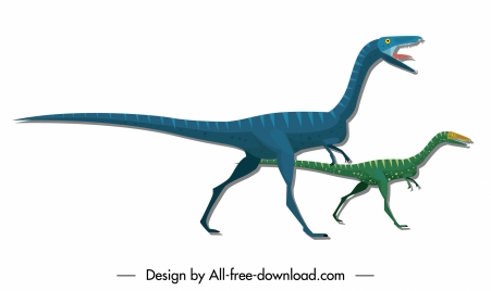 dinosaur icons gallimimus species sketch cartoon characters design