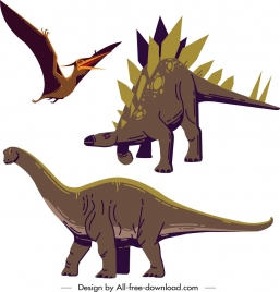 dinosaur icons stegosaurus pteranodon apatosaurus sketch