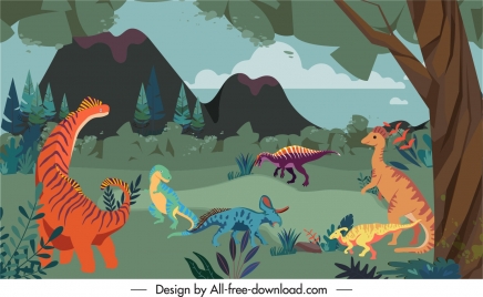 dinosaurs wildlife background cartoon sketch