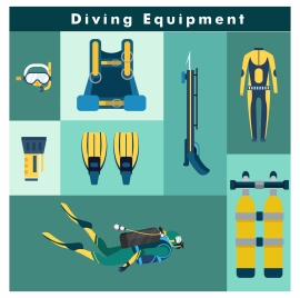 diving equipment vector illustration with flat color style