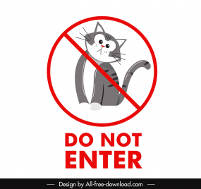 do not enter sign template cute cartoon cat circle cross line