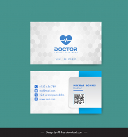 doctor business card template heart cardiogram geometry decor