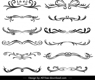 document decorative elements black white symmetrical swirled sketch