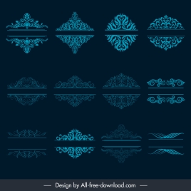 document decorative elements blue classical symmetric seamless curves