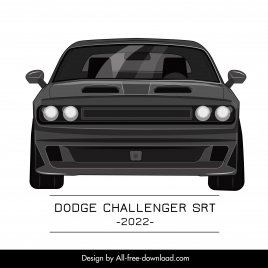 dodge challenger srt 2022 car model advertising template modern symmetric front view sketch