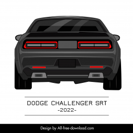 dodge challenger srt 2022 car model icon flat symmetric back view outline