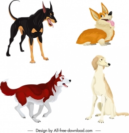 dog icons cute cartoon characters sketch