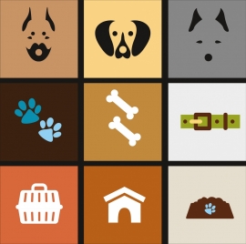 dog icons design elements colored flat isolation