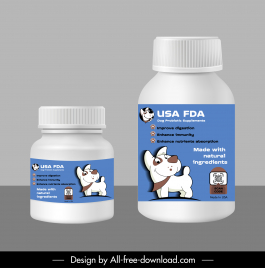 dog probiotic supplements advertising design element cute cartoon puppy decor
