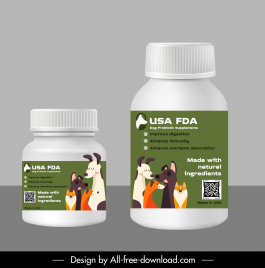 dog probiotic supplements bottle icon modern realistic design