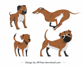 dog species icons cute cartoon sketch