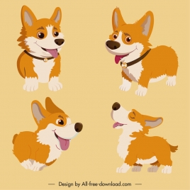 doggy icons cute cartoon sketch joyful gesture