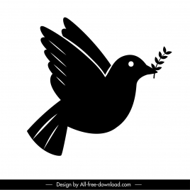 dove icon flying black white silhouette outline