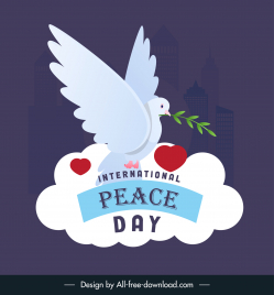 dove of peace day banner template flat pigeon cloud hearts sketch