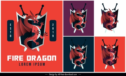 dragon logotypes western design swords shield decor