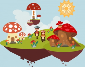 dreaming background floating mushroom land icon joyful kids
