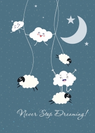 dreaming background stylized cloud sheep moon stars icons