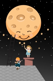dreaming background stylized round moon playful kids icons