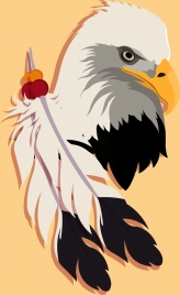 eagle head icon feather decoration colored flat design
