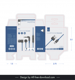 earphone box packaging template flat realistic modern elegant decor