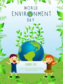 earth day banner green trees globe children icons