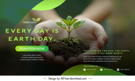 earth day banner template elegant closeup hand holding tree
