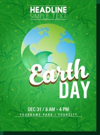 earth day poster green leaves background earth decoration