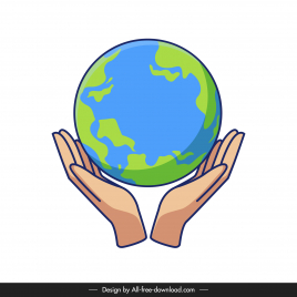 earth save design element flat hands holding earth sketch