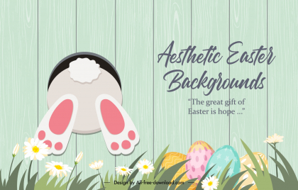easter background aesthetic template cute rabbit eggs flowers