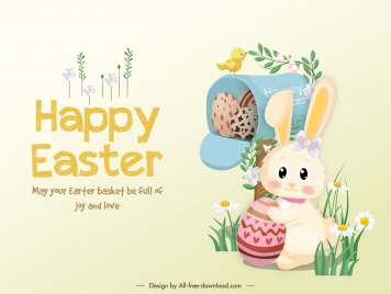 easter background template cute cartoon bunny flowers eggs