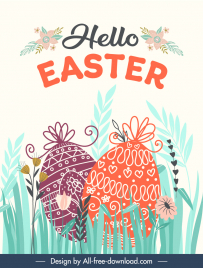 easter banner template colorful flat flora eggs sketch