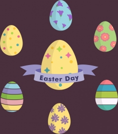 easter day background colorful decorative eggs icons