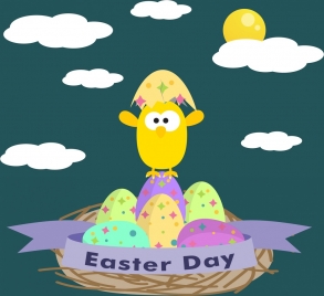 easter day background colorful eggs hatched chick decor