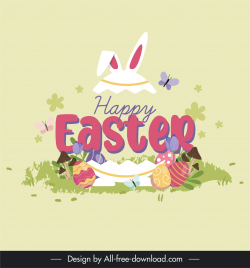 easter day card template rabbit eggs nature elements decor